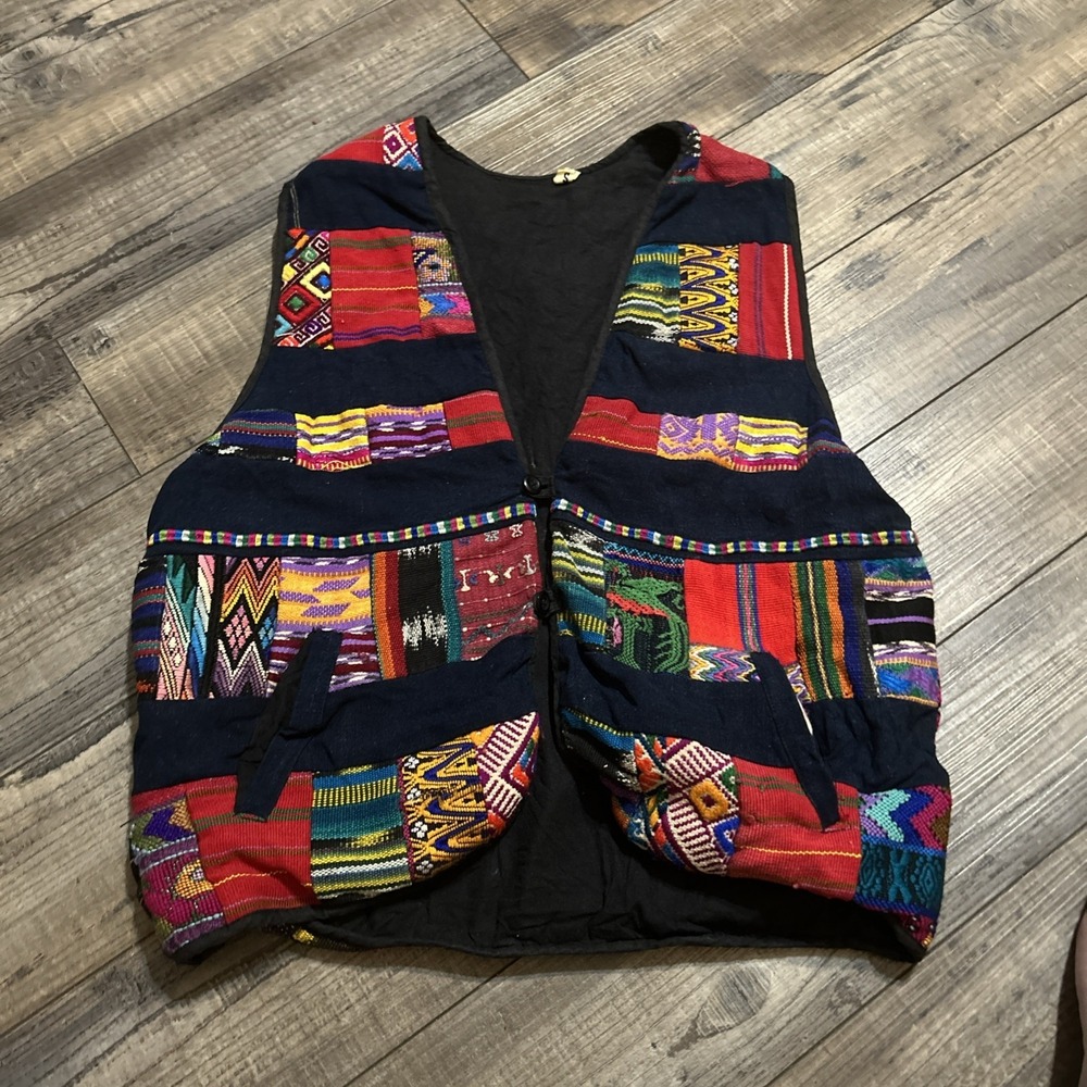 Women's‎ Guatemalan Colorful Geometric Quilt Vest, Small Patch Work